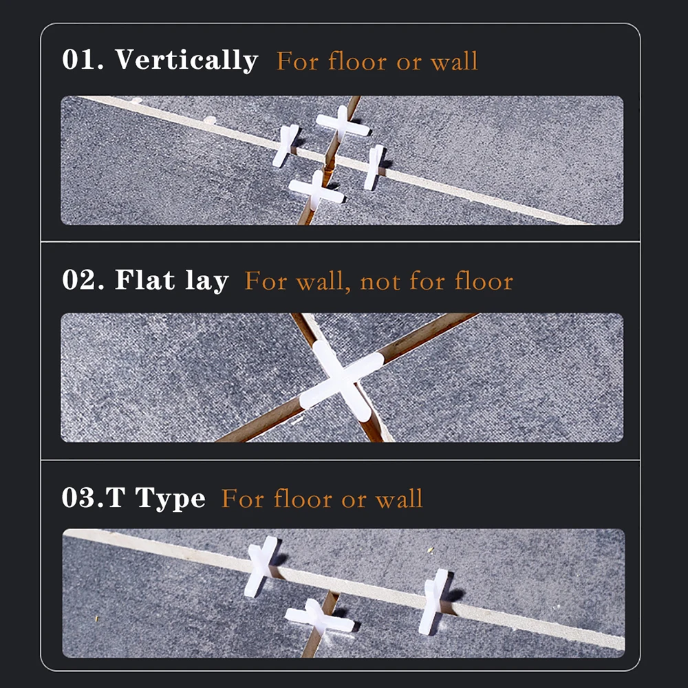 100PCS 1/1.5/2/2.5/3mm Tile Leveling Spacer Locator Cross Tool Tile Leveler Wall Floor Tiles Leveling System Construction Tools