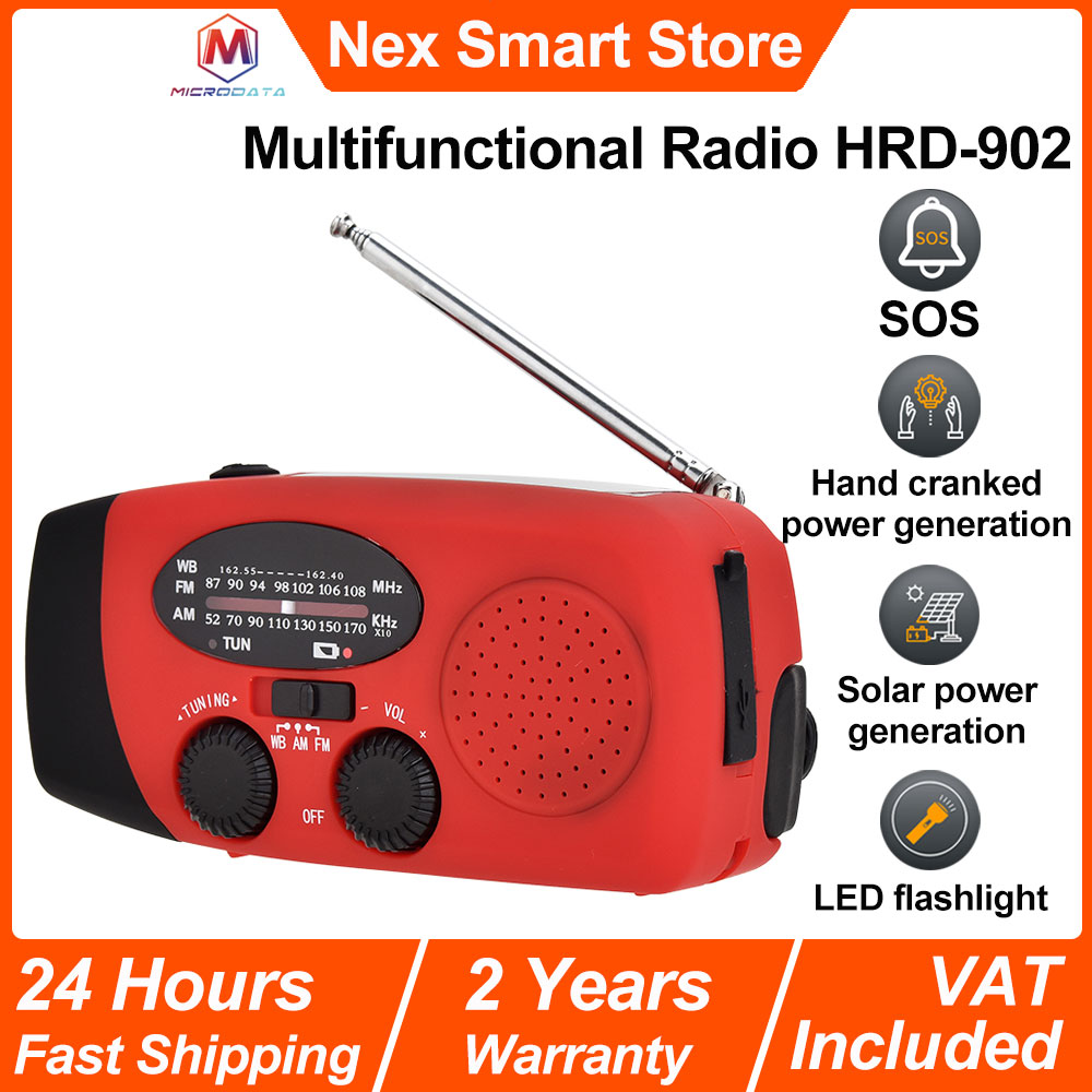 Radio multifuncional, Generador de manivela de emergencia al aire libre, Radio AM / WB / FM Carga solar Radio de alarma SOS, Linterna led, 2600mAh