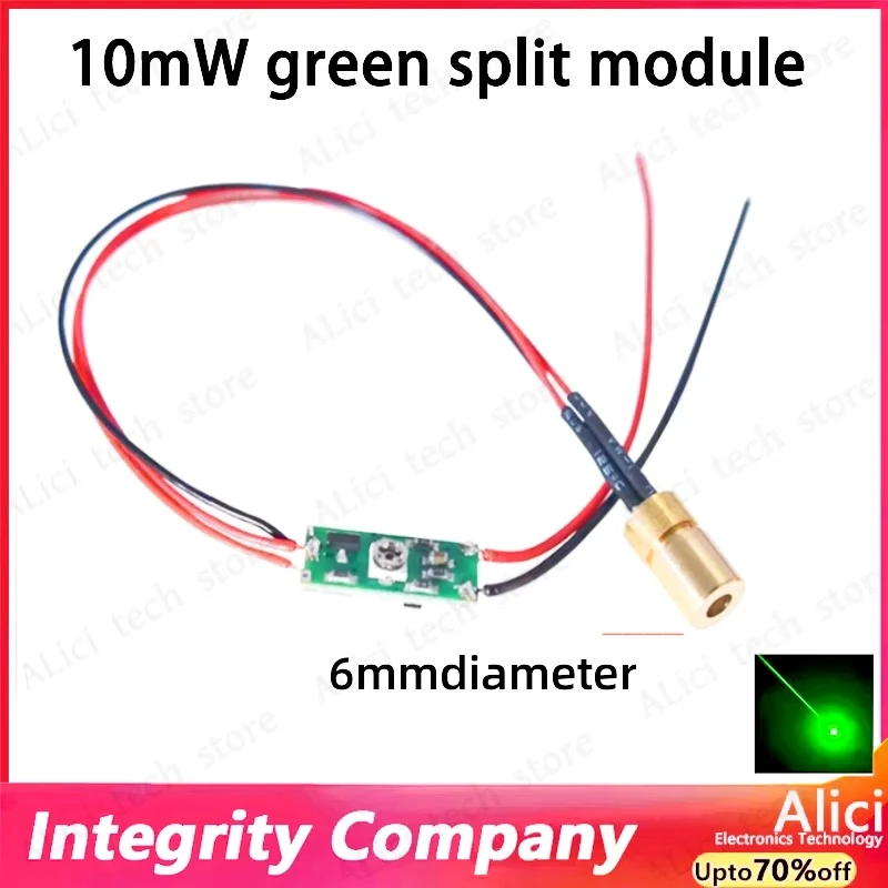 Módulo verde de 10mW, 6mm de diámetro, cabezal láser de pequeño volumen, diodo láser, rayo láser de grado industrial