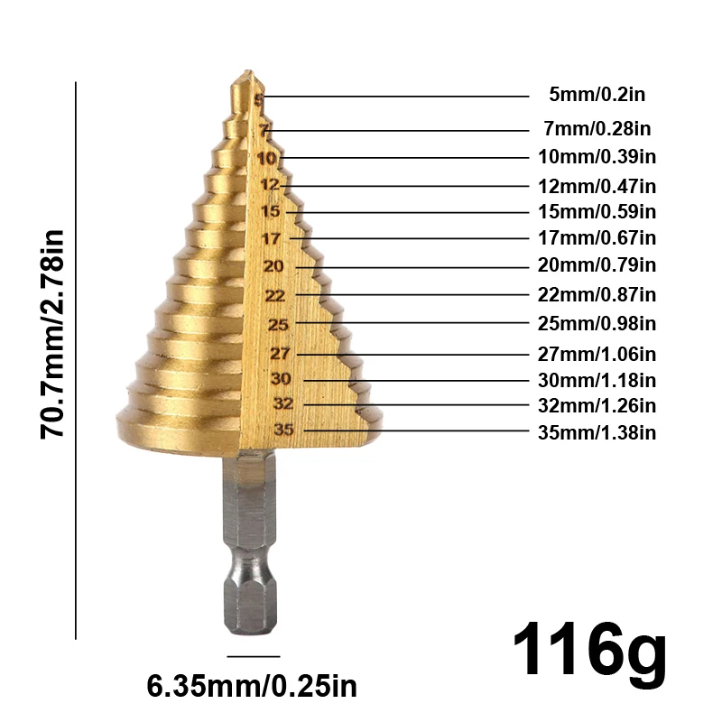 5-35 ouro titânio placa pagode broca hexagonal sulco reto passo broca madeira plástico alumínio buraco expandir ferramenta acessório