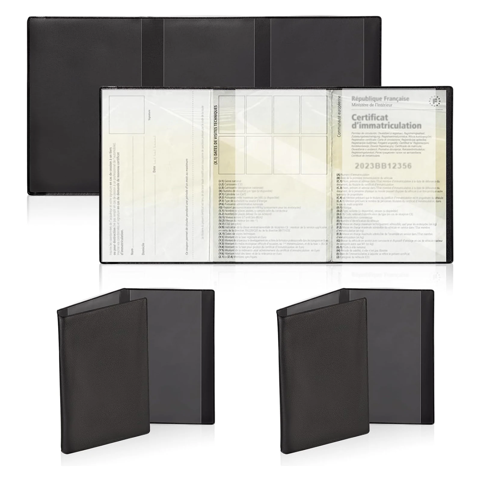 Paquete de bolsillo para tarjetas gris e registro Funda protectora seguro-bolsa transparente de plástico para documentos de motocicletas y automóviles (1/2, negro)