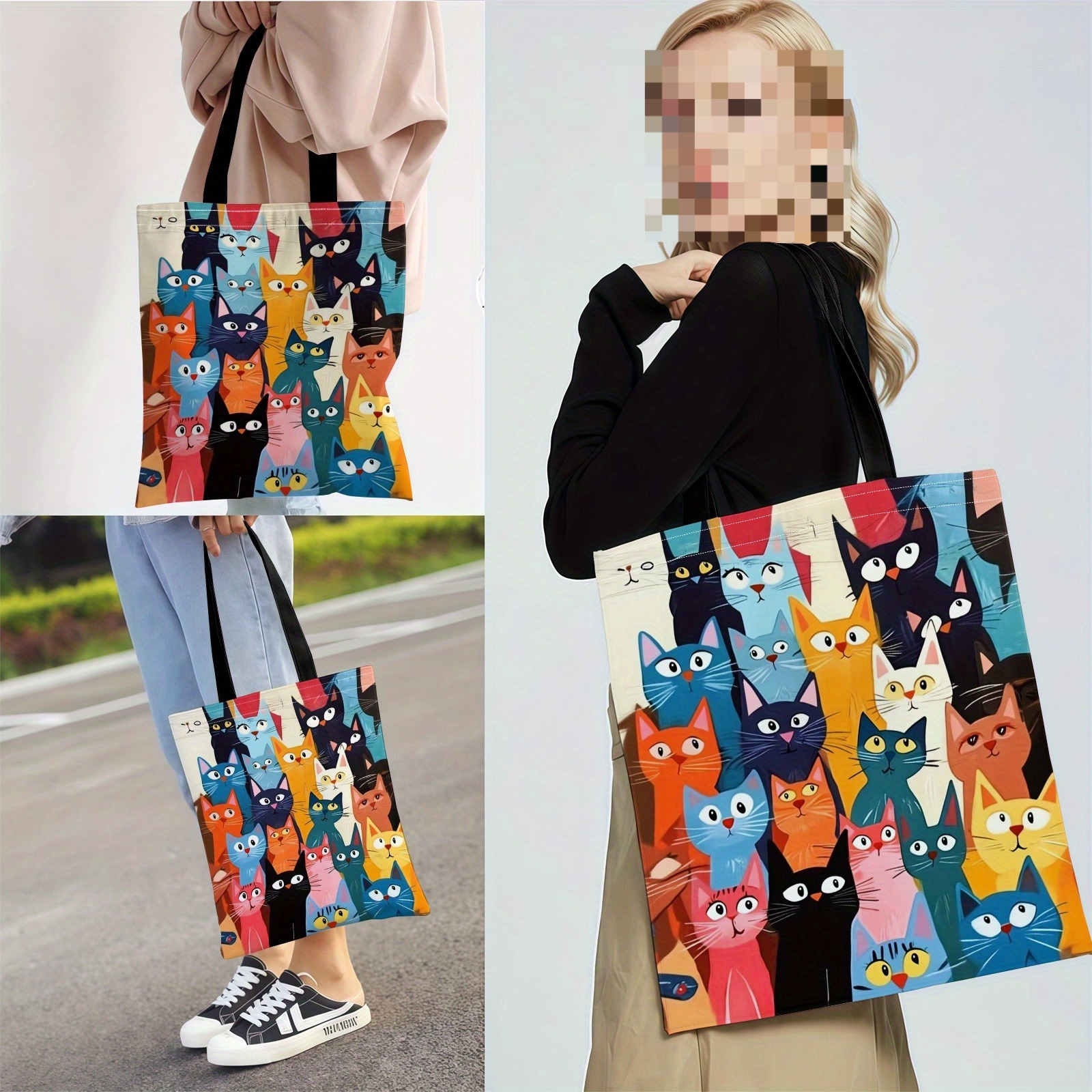 Bolso casual con estampado de gatito colorido, mochila de moda reutilizable, bolso multifuncional, bolso de compras impreso 40x40cm