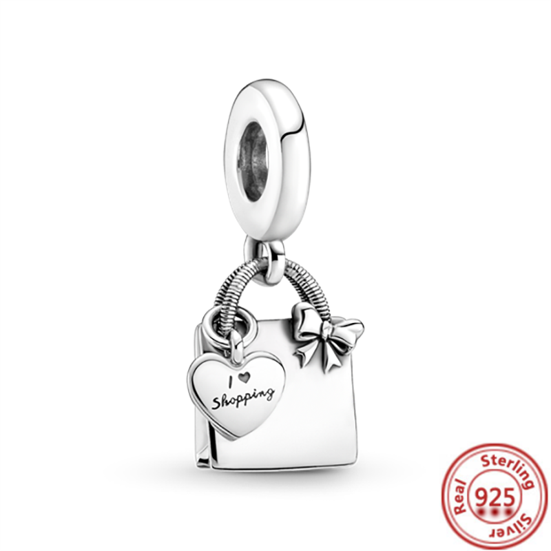 925 prata saco de compras mala passaporte bolsa câmera amor viagem vida diy contas caber original pantaro encantos pulseira jóias