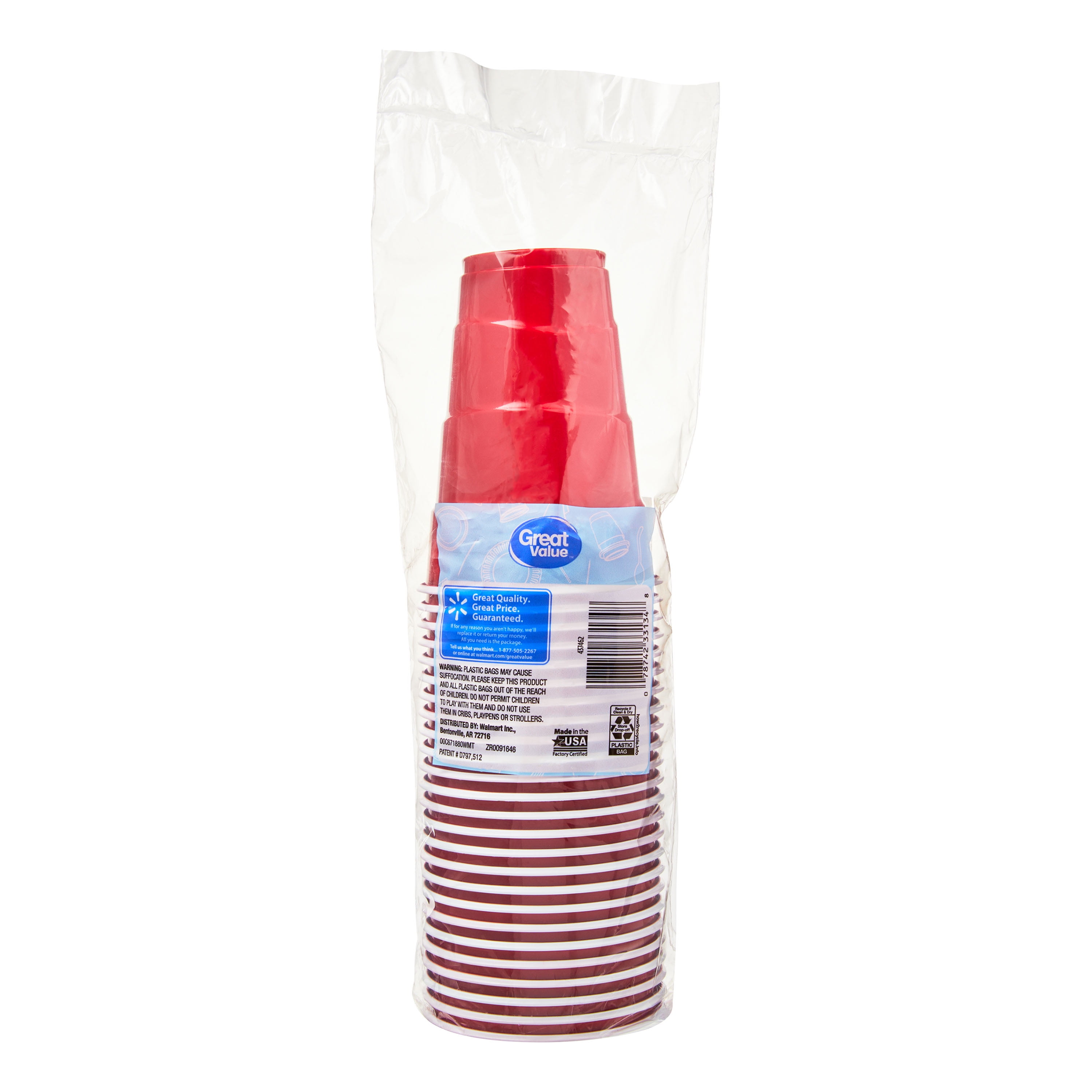Everyday Party Disposable Plastic Cups, Red, 18 oz, 25 Count