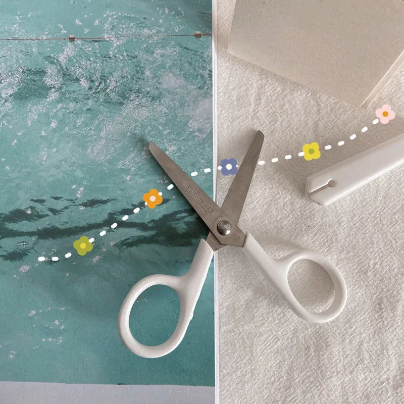 Mini Trắng Kéo Ins Thời Trang Hàn Quốc Nhỏ Màu Be Kéo Di Động Dễ Dàng Cắt Giấy Scrapbook Miếng Dán Kéo Học Sinh Tiếp Liệu