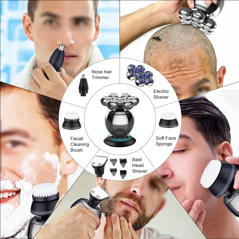 เครื่องโกนหนวดไฟฟ้า 7D ลอยหัวตัดฐานชาร์จแบบพกพา Men Beard Trimmer Clipper Skull เครื่องโกนหนวดกันน้ําโกนหนวด