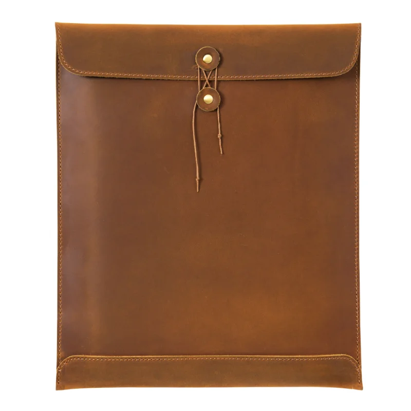 OEM ODM Borsa portfolio A4 in pelle Crazy Horse vintage Dimensioni Borsa padfolio in vera pelle di vacchetta Borsa portadocumenti in pelle Tasca portadocumenti
