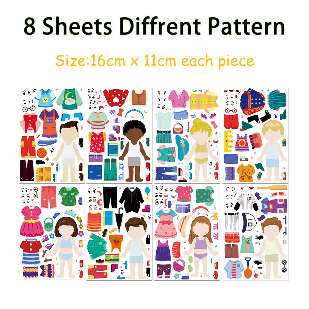 8 Uds. De pegatinas de rompecabezas para vestir para niños, bonitos dibujos animados, diversión creativa, Material de cuenta de rompecabezas para niños, pegatinas impermeables