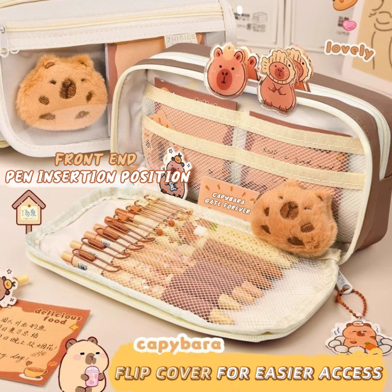 Capybara 9-layer large capacity pencil case, large capacity pencil case flip cover stationery pencil case stationery storage bag