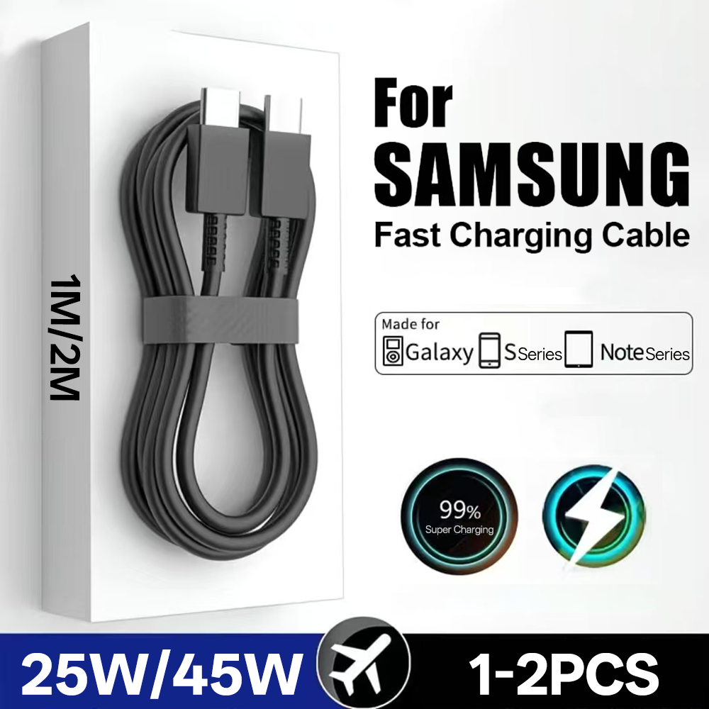 1-2PCS PD 45W/25W Type C Cable For Samsung Galaxy S20 S21 S22 S23 S24 Ultra Note 10 5G 20 A53 A54 Fast Charging USB C Data Cable