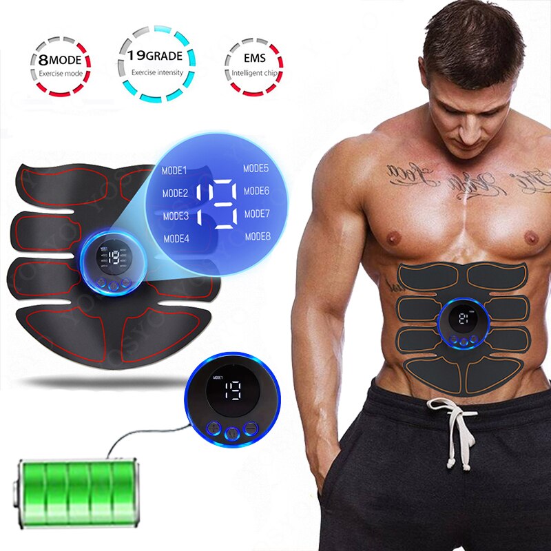 Massageador muscular abdominal fitness abs braço treinamento remendos instrumento de exercício muscular carregamento usb casa homem