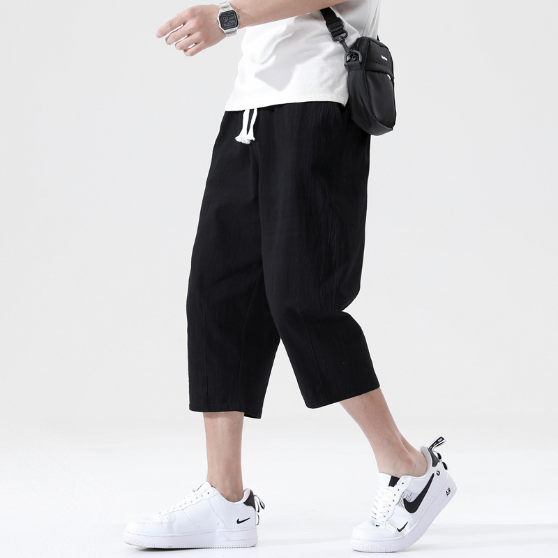Pantalones informales de verano para hombre, pantalón holgado de lino y algodón salvaje, estilo coreano, tendencia, Pantalones rectos de nueve puntos