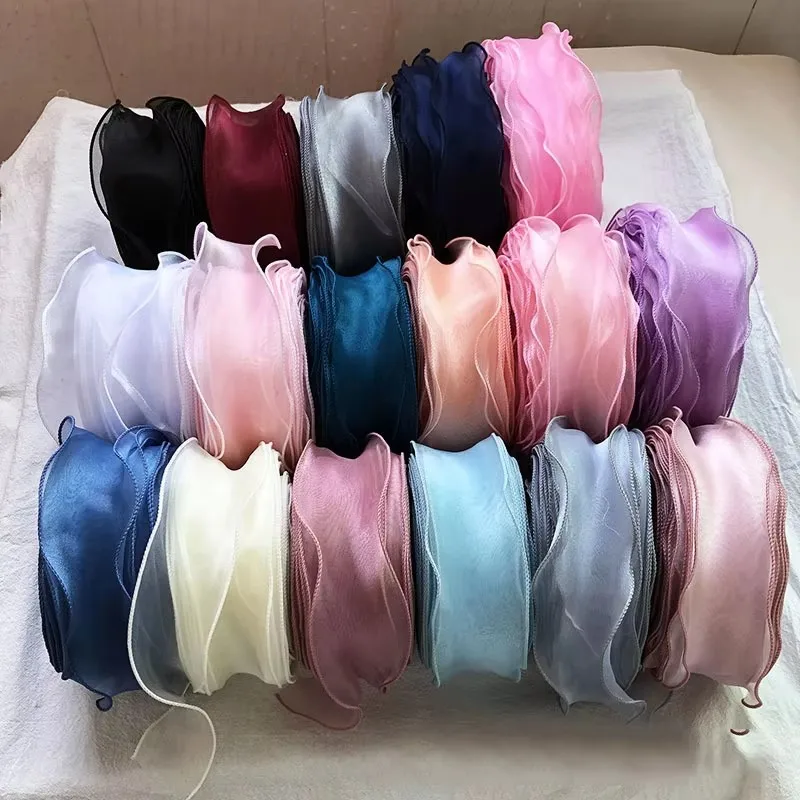 1 Stück einfarbige Wellenkante, transparent, hartes Garn, Blumenband, Blumenstrauß, Verpackung, Geschenkbox, Verpackung, Schleifenmaterial, DIY, Nähen