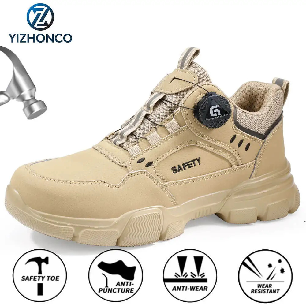 YIZHONCO Ankle Work Safety Shoes Synthetic Upper Rubber Outsole Anti-Slip Wide Toe Box Comfort Ankle Work Safety Shoes