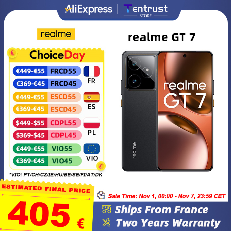 Wereldwijde versie realme GT 7 5G AI Smartphone MTK Dimensity 9400e 6000nits Pro-Esports Display 7000 mAh Batterij 120W Ultra Charge