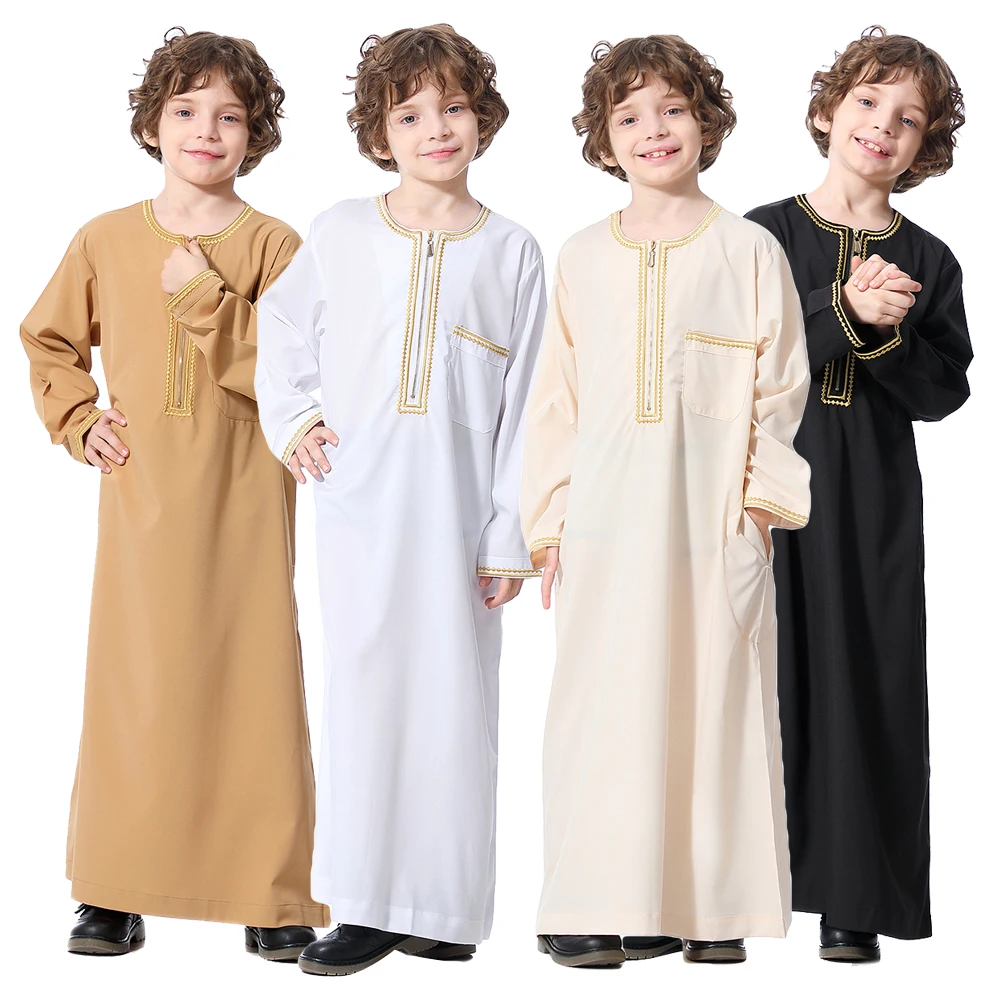Moslim Saudi Arabische Jongens Gewaad Kids Abaya Kaftan Gebed Islam Kleding Lange Mouw Midden-Oosten Tienerjurk Dubai
