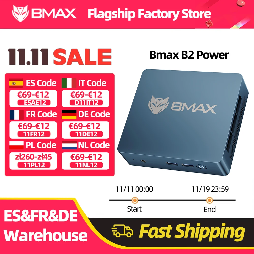 Bmax B2 Power Neuer Mini-PC Windows 11-PC HDMI Intel 5205U 8 GB RAM 256 GB SSD Intel UHD Graphics Wifi Bluetooth