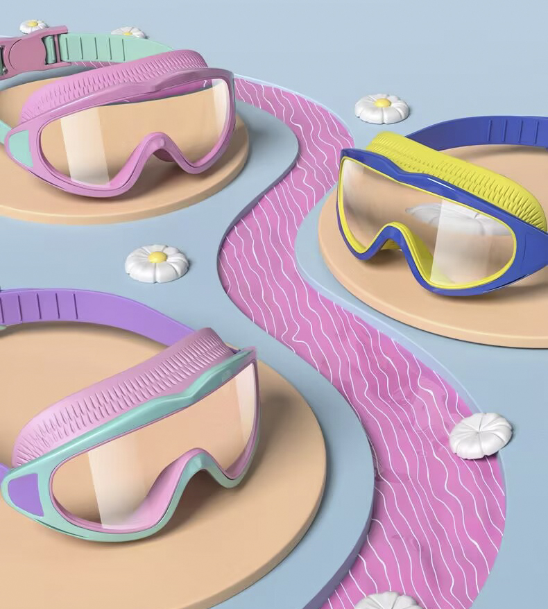 Óculos de natação infantis; antiembaçante e anti-ultravioleta; óculos de natação de grande angular; óculos de piscina infantis impermeáveis; sui
