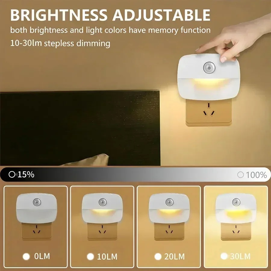 Luz LED nocturna con Sensor de movimiento, lámpara de inducción humana PIR con enchufe de temperatura de 3 colores para dormitorio, WC, pasillo, escalera, lámpara de emergencia