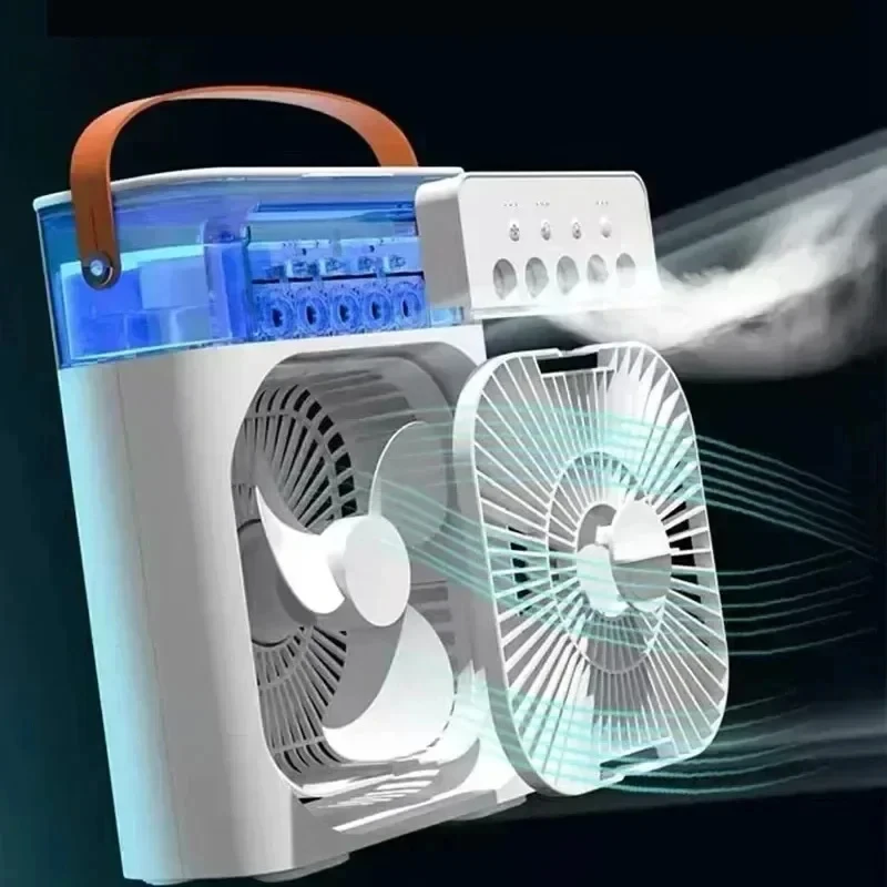 Umidificatore portatile Ventilatore Condizionatori d'aria Ventilatore elettrico USB Luce notturna a LED Nebbia d'acqua Divertimento 3 in 1 Dispositivo di raffreddamento dell'aria Umidifie per la casa
