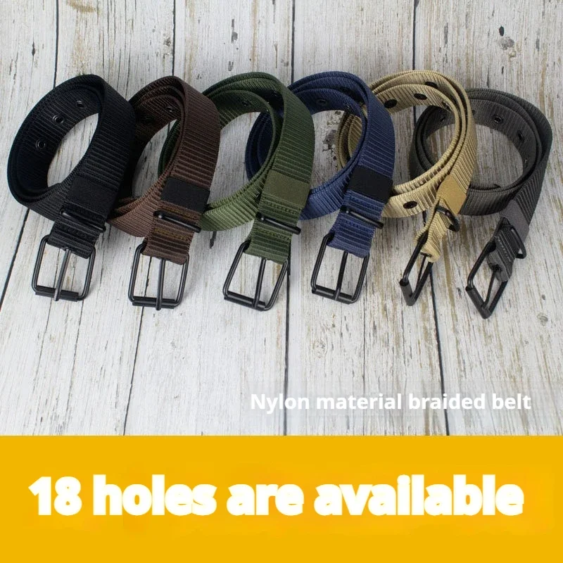 Cinturón de lona perforada, cinturón con hebilla de aguja para hombre, versión coreana juvenil para estudiantes, cinturón vaquero versátil, entrenamiento militar, extensión