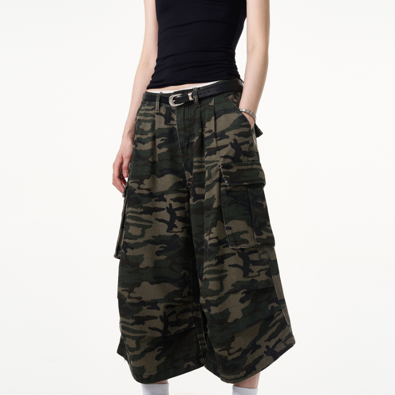 American Camouflage ผู้หญิง Baggy Cargo กางเกงขาสั้นกระเป๋า High Street หล่อแฟชั่นฤดูร้อนยอดนิยม Vintage Hip Hop Casual Shopper