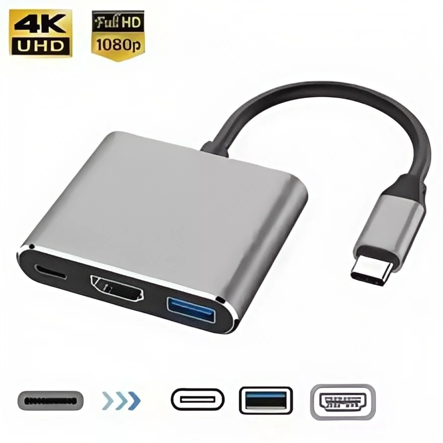 Adattatore hub USB C 4K HDMI, convertitore USB C maschio-femmina 3 in 1 con USB 3.0 e ricarica per MacBook Air 12
