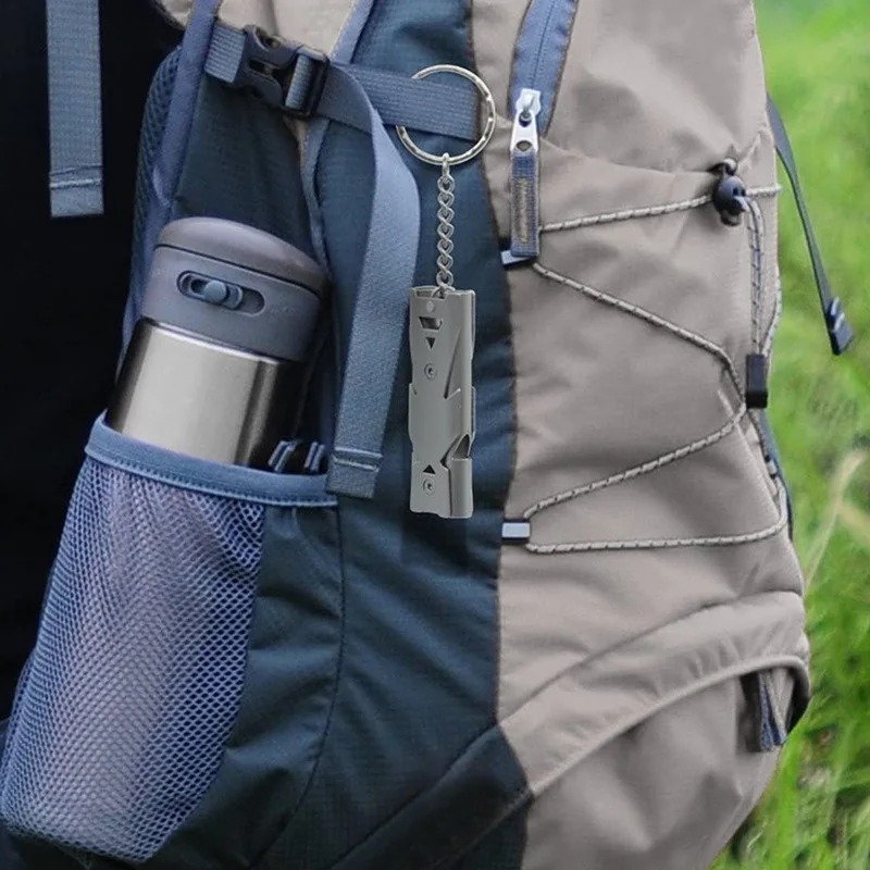 Sifflet Portable d'extérieur en alliage d'aluminium 180 db, Double Tube, sauvetage d'urgence SOS, Kit d'outils de survie de sécurité, équipement de Camping