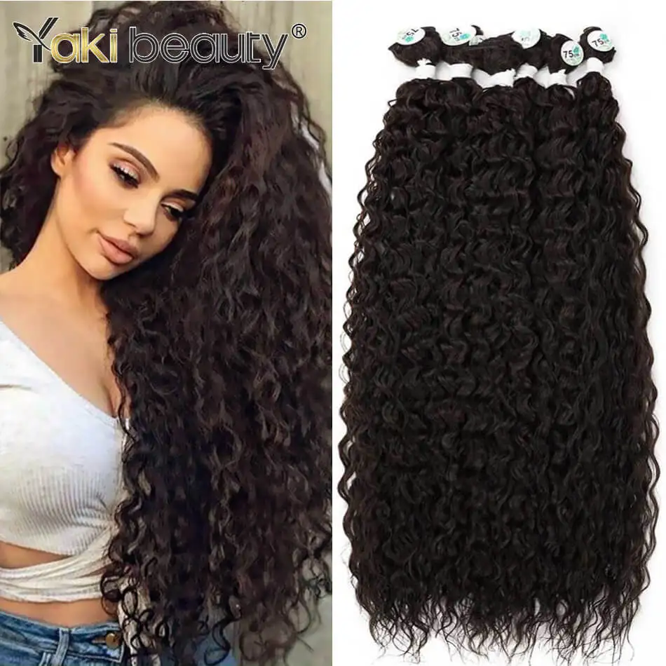 Aplique de cabelo encaracolado sintético, longo, jerry, encaracolado, extensão de cabelo, anjo plus, seda gelada orgânica, tecelagem de alta qualidade
