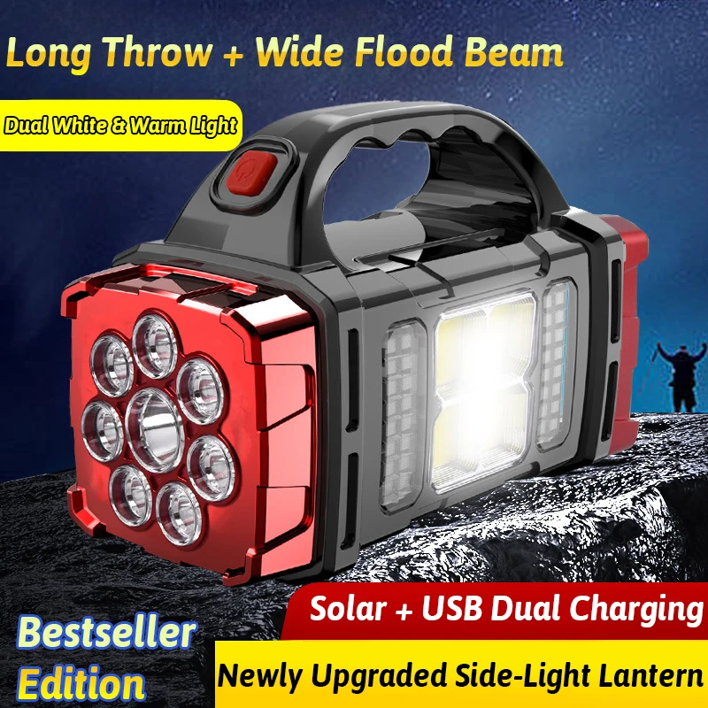 Dual Color + Dual Light Source Solar Rechargeable 16 LED Light USB Power Bank Function Multi Switches Portable Outdoor Lighting