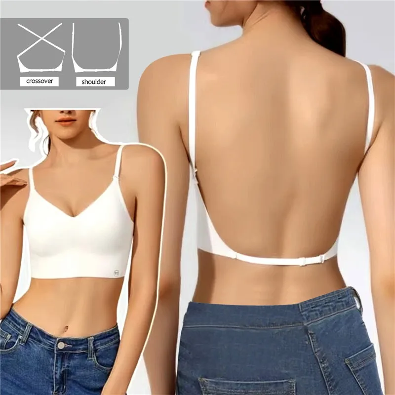Ropa interior Sexy con espalda descubierta para mujer, sujetador sin tirantes con espalda hermosa en forma de U, sección delgada, sin costuras, pecho pequeño, fruncido, nuevo