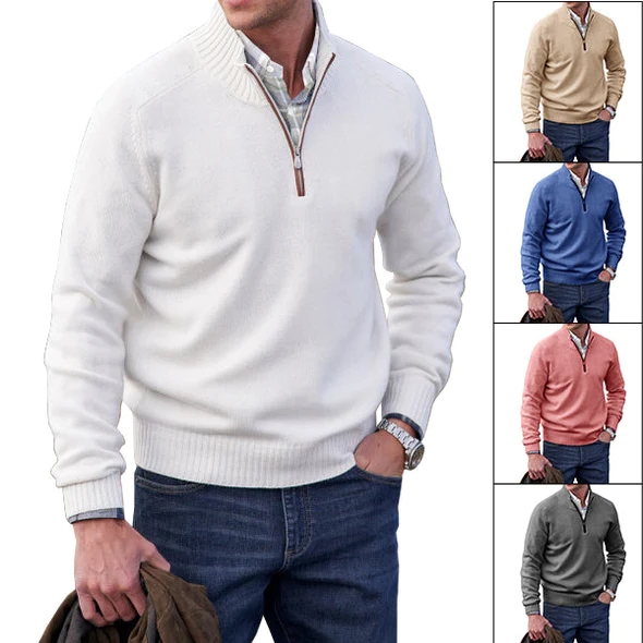 Suéter básico de Cachemira con cremallera para hombre, suéter grueso de lana, cuello alto, medio cremallera, cálido, Delgado, de calidad, Invierno