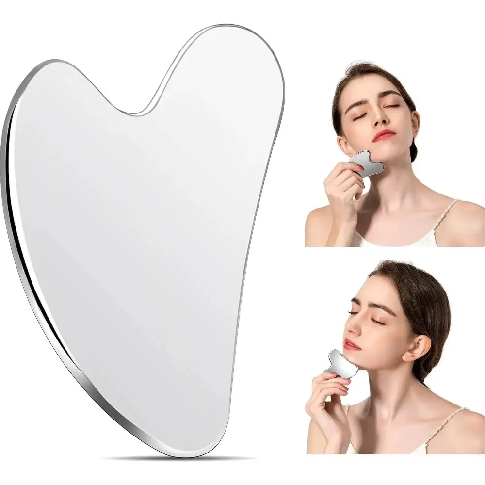 Herramienta Facial Gua Sha de acero inoxidable, herramienta de masaje GuaSha Natural Universal, tablero Gua Sha de Metal plateado, cuidado de la piel de belleza, 1 ud.