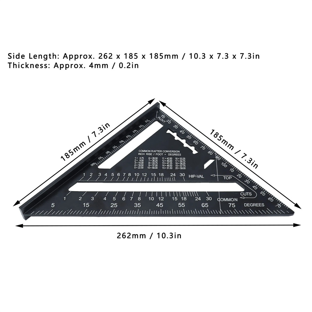 New 7Inch Triangle Ruler Measurement Tool Aluminium Alloy Carpenter Tools Inch Metric Angle Ruler Speed Square Woodworking Tools
