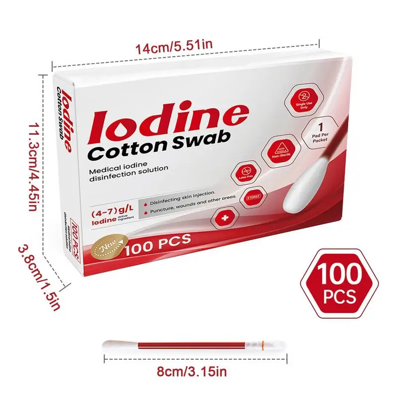 Tampone di cotone con iodio Tampone di cotone con iodio break-off Tampone di iodio 100X Tampone di cotone Tampone di cotone con iodio medico Strumento per la cura della pelle