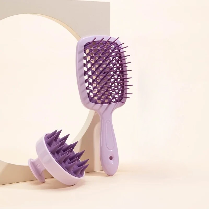 Juego de 1/2 Uds. Peine para masaje del cuero cabelludo, peine hueco, champú, cepillo de masaje para baño, botella pulverizadora para lavado de cabello, herramientas de peluquería