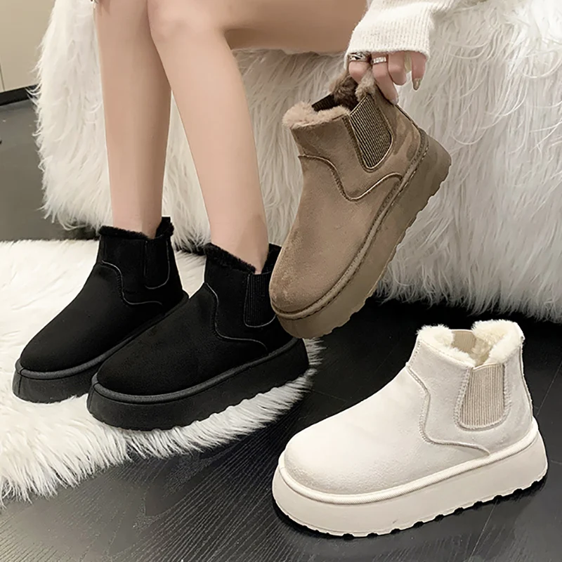 Nuevas botas de invierno para mujer, botas de nieve de alta calidad, felpa gruesa, cálidas, simples y versátiles, cómodas zapatos de algodón antideslizantes para exteriores