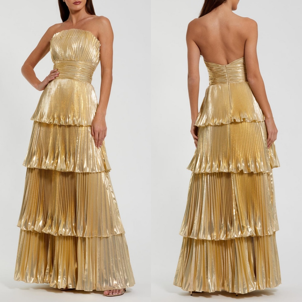 Dostępne niestandardowe rozmiary odzieży, plisowane, warstwowe, drapowane sukienki w kształcie litery A, bez ramiączek, długie sukienki szyte na miarę, eleganckie i wykwintne sukienki okolicznościowe.