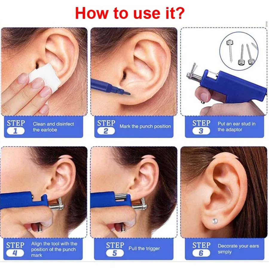 Kit professionale per pistola per piercing all'orecchio con 98 pezzi di orecchini a bottone in acciaio inossidabile-Piercing per pistola di sicurezza