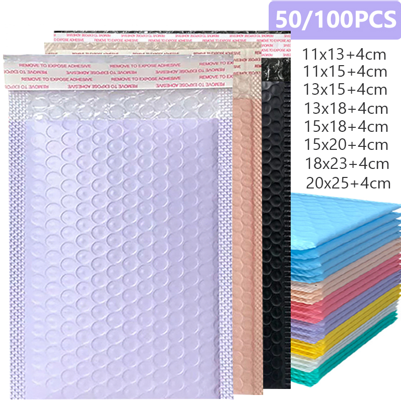 Bolha acolchoada Mailing Envelopes, Mailer para embalagem, auto selo, saco de transporte, roxo, estofando sacos, 50 pcs, 100pcs