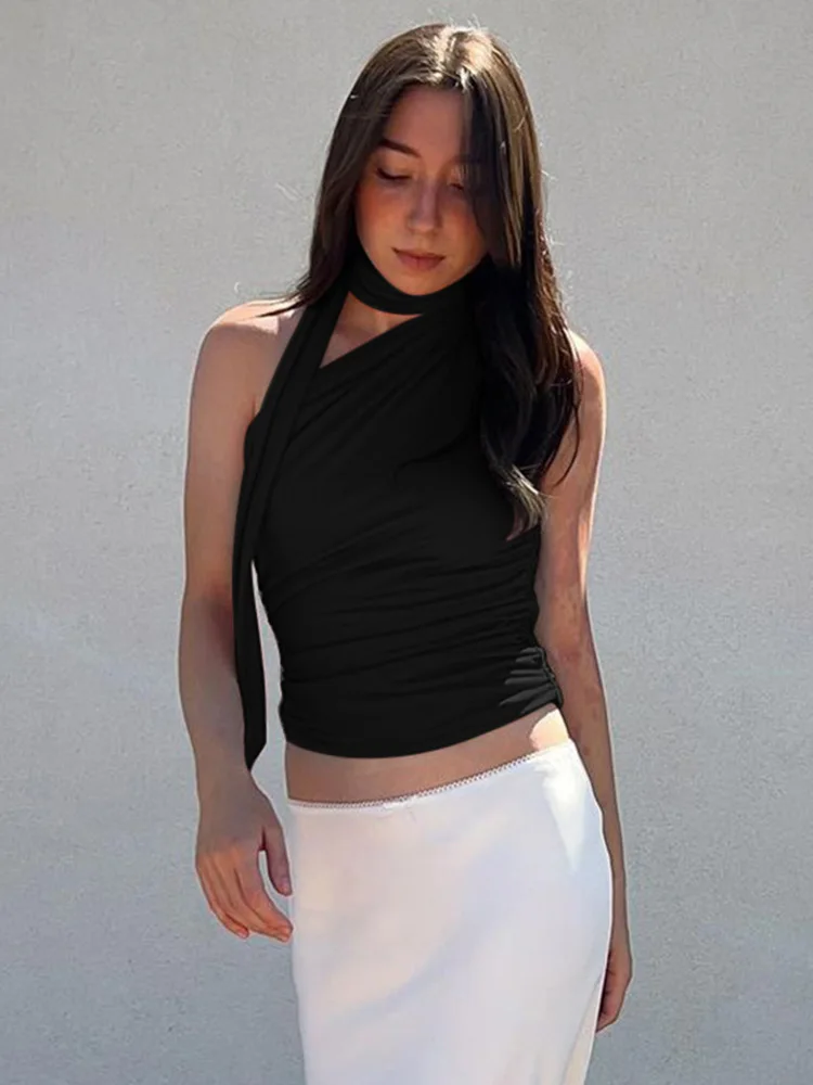 Sem costas sexy fora do ombro halter regata feminina vintage sem mangas colheita topo y2k roupas clube feminino casual verão