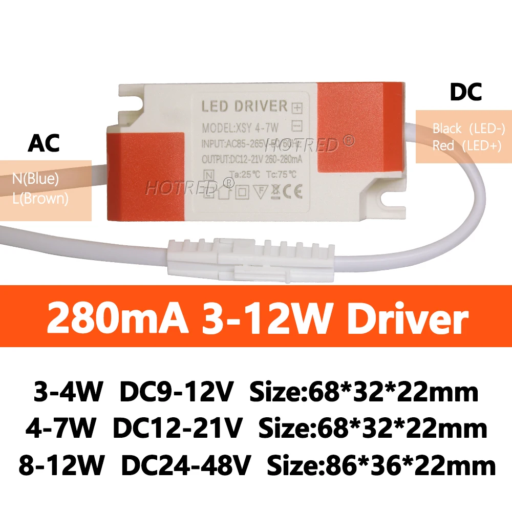 LED ドライバ 300mA 280mA 1 ワット 3 ワット 5 ワット 7 ワット 12 ワット AC 110 V 220 V に DC9 V 12 V 15 V 21 V 24 V 48 V 照明トランスパネル天井ランプストリップ