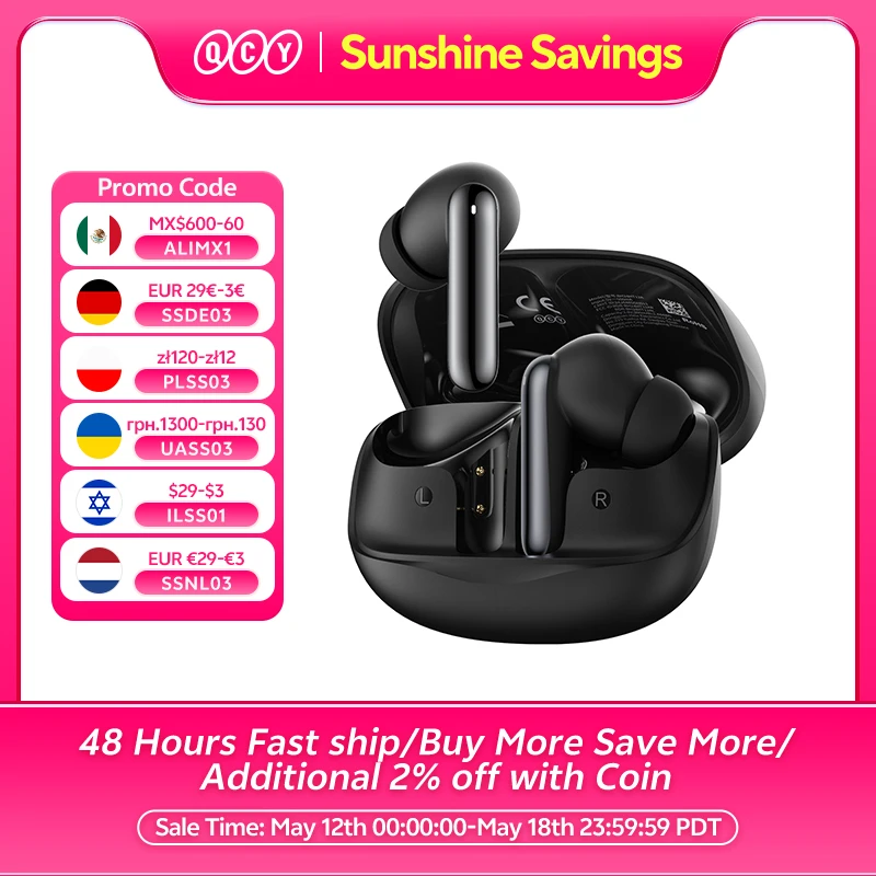 QCY Melobuds N50 ANC Bluetooth 5.4 Wireless Earphones Active Noise Cancellation 6 Mics Clear Call Earbuds Multipoint Connection
