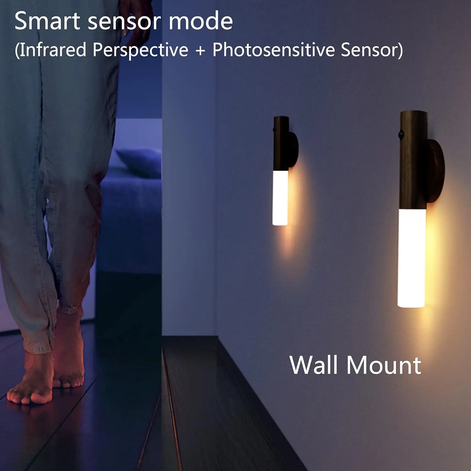 Luz LED nocturna con Sensor de movimiento inteligente, recargable, para pasillo, armario, pared, hogar, baño, cocina, dormitorio, iluminación de entrada