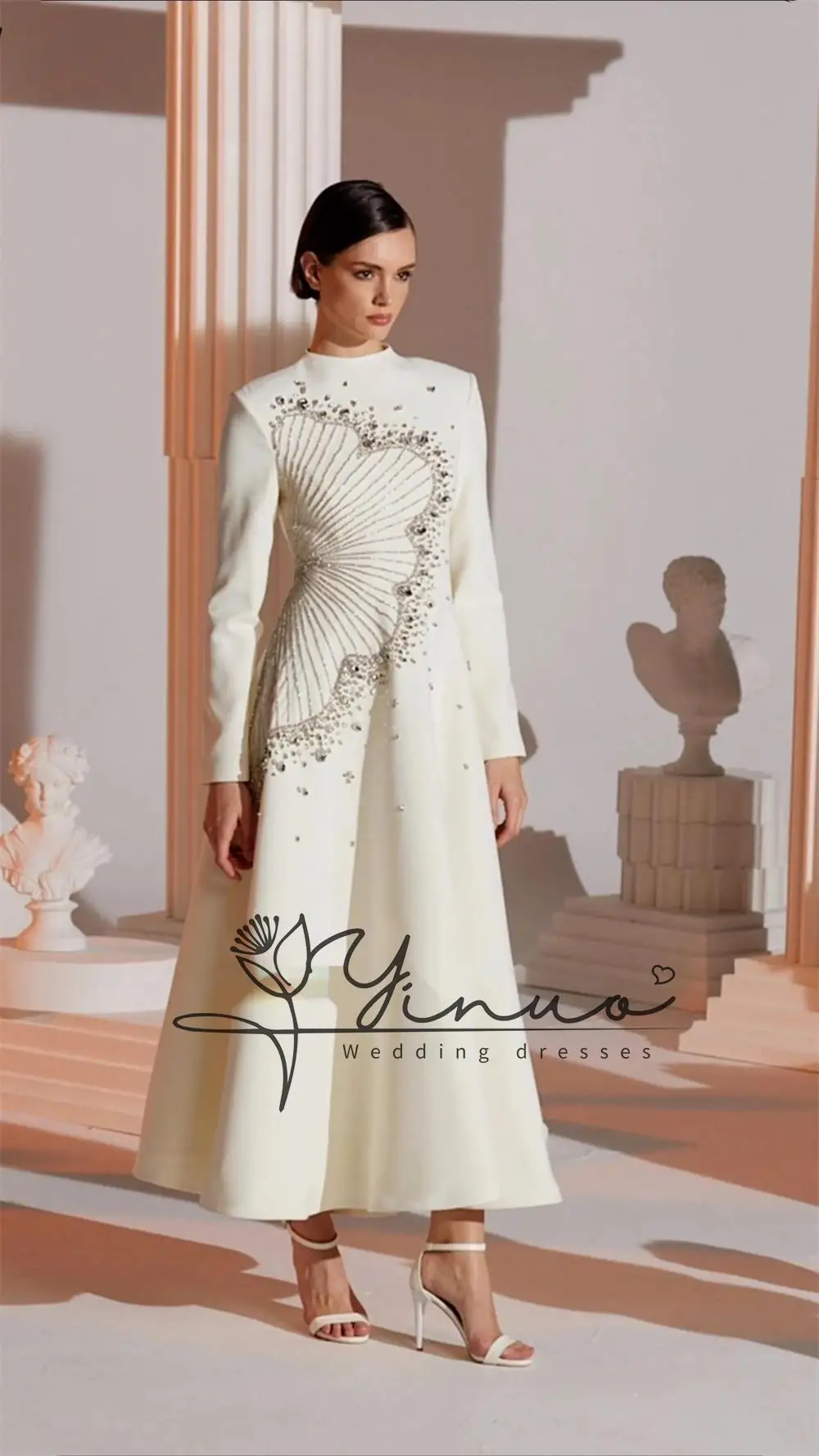 Jersey personalizado lantejoulas flor miçangas ruched celebridade a linha gola alta vestido de ocasião sob medida vestidos midi