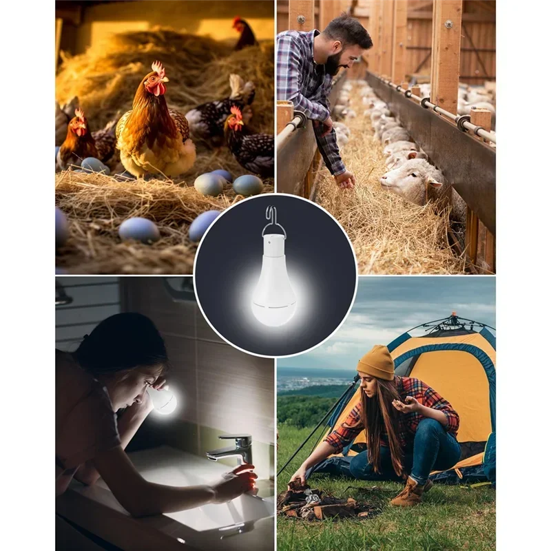 LED Solar Lamp Bulb Outdoor Waterproof Portable Solar Garden Hanging Light Hiking Fishing Emergency Lights