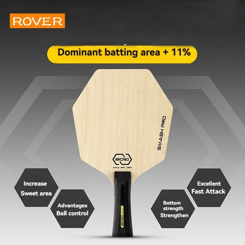 Placa Base hexagonal para bate de tenis de mesa, área de golpe más grande, hoja de madera pura, paleta profesional para entrenamiento de Ping Pong ofensivo