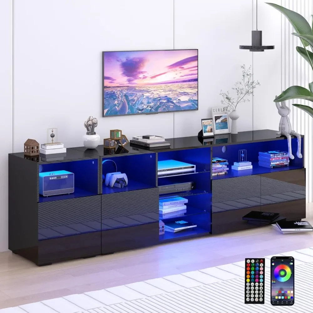 TV Stand for 85/75/65 Inch TV High Glossy Modern TVs Console Entertainment Center with Storage and LED Lights TV Stand