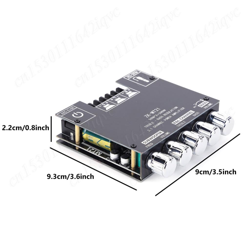 ZK-MT21 Digital Power Amplifier Board AUX 12V 24V Audio Stereo 2x50W+100W 2.1 Channel Subwoofer Bluetooth5.0 Bass Amp for Home