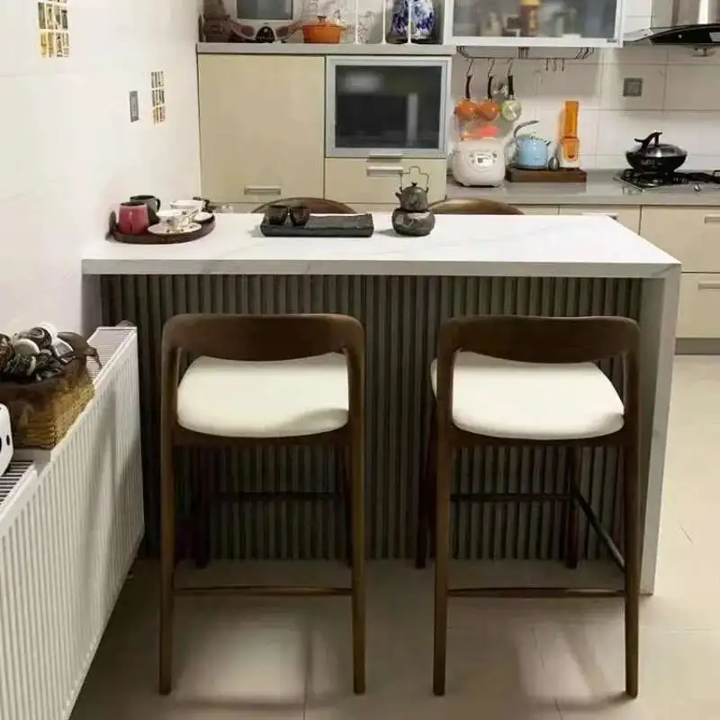 Nordic Solid Wood Household Bar Chair White Wax Wood High Footed Stool Bar Chair Modern Simple Desk Reception Backrest